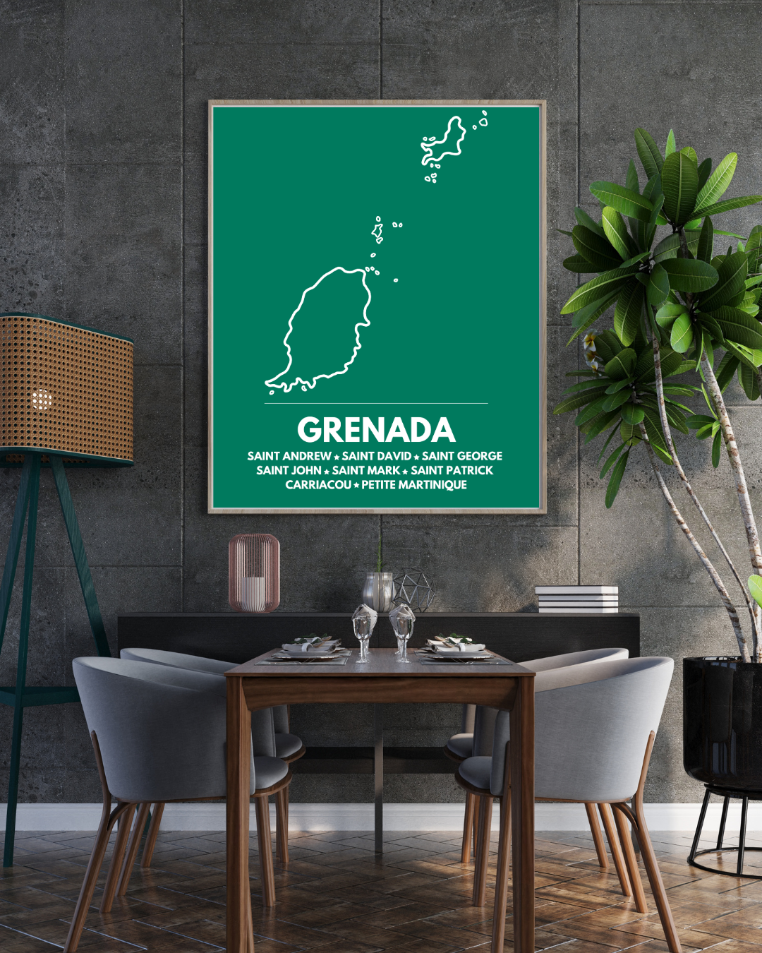 Island & Parishes of Grenada Poster Print Green