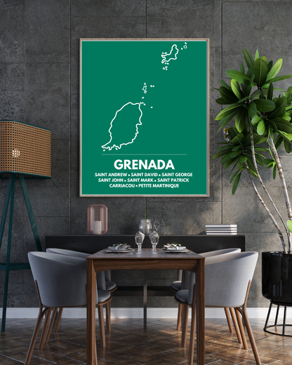 Island & Parishes of Grenada Poster Print Green