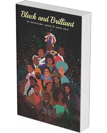 Book titled 'Black and Brilliant' with a diverse group of illustrated people on the cover.