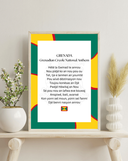 Grenada National Anthem Poster Print in Grenadian Creole