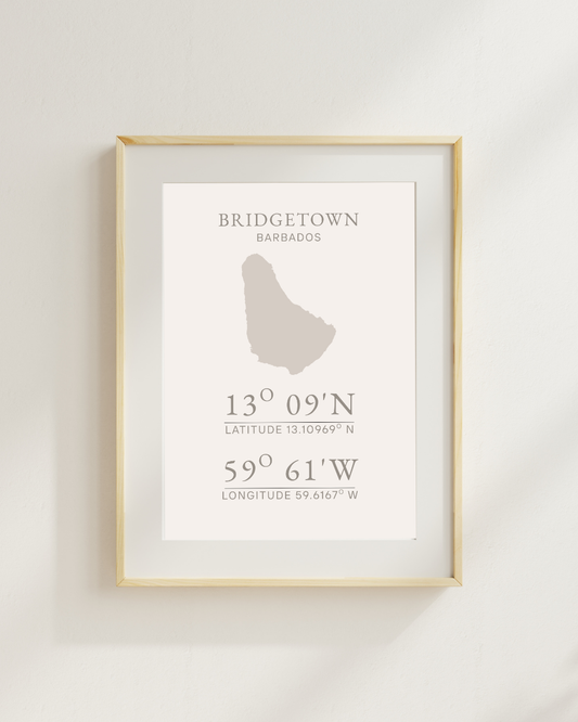 Bridgetown, Barbados Coordinates Poster Print
