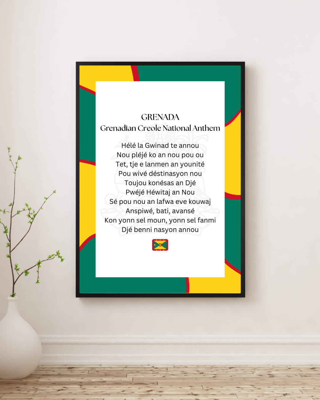 Grenada National Anthem Poster Print in Grenadian Creole