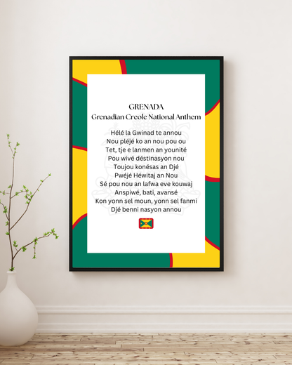 Grenada National Anthem Poster Print in Grenadian Creole