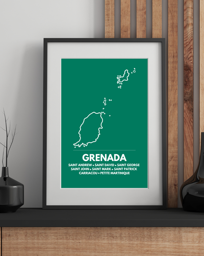 Island & Parishes of Grenada Poster Print Green