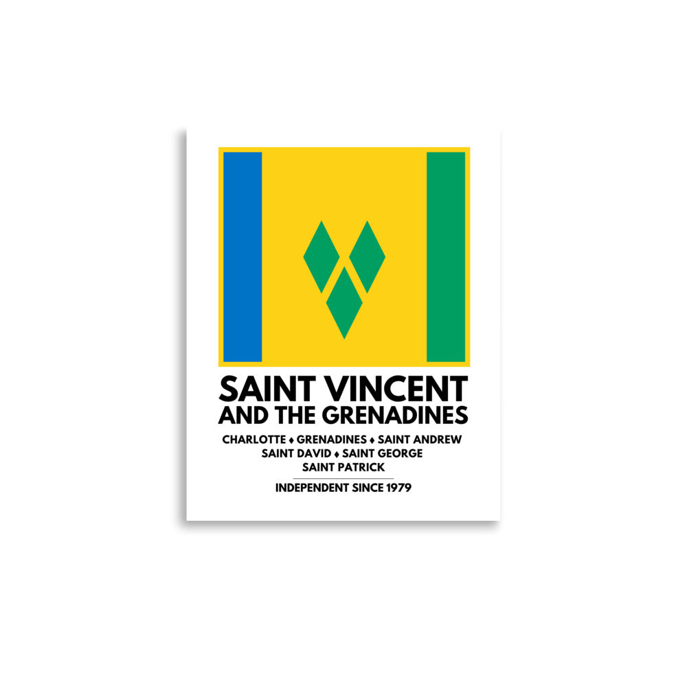 Saint Vincent and The Grenadines Framed Flag and Parishes Poster