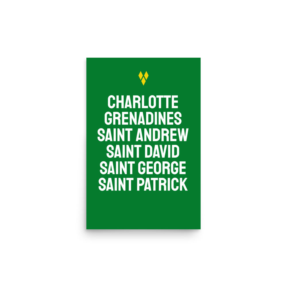 Parishes of Saint Vincent and the Grenadines Poster in Bold Green