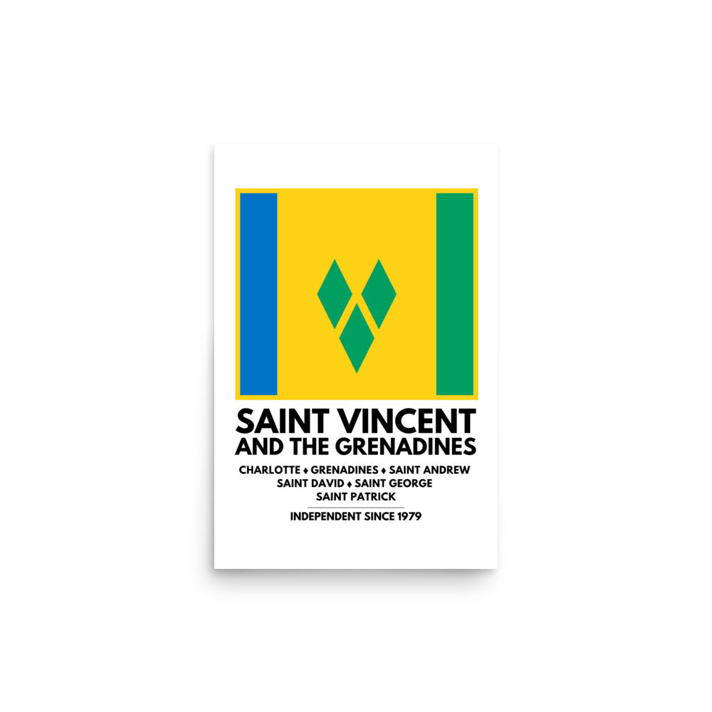 Saint Vincent and The Grenadines Framed Flag and Parishes Poster