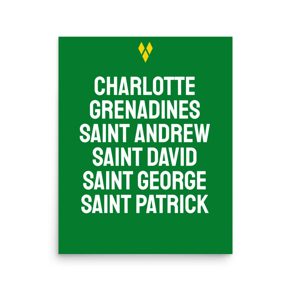 Parishes of Saint Vincent and the Grenadines Poster in Bold Green