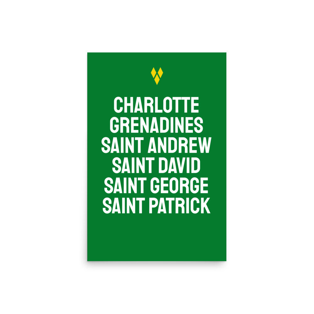 Parishes of Saint Vincent and the Grenadines Poster in Bold Green