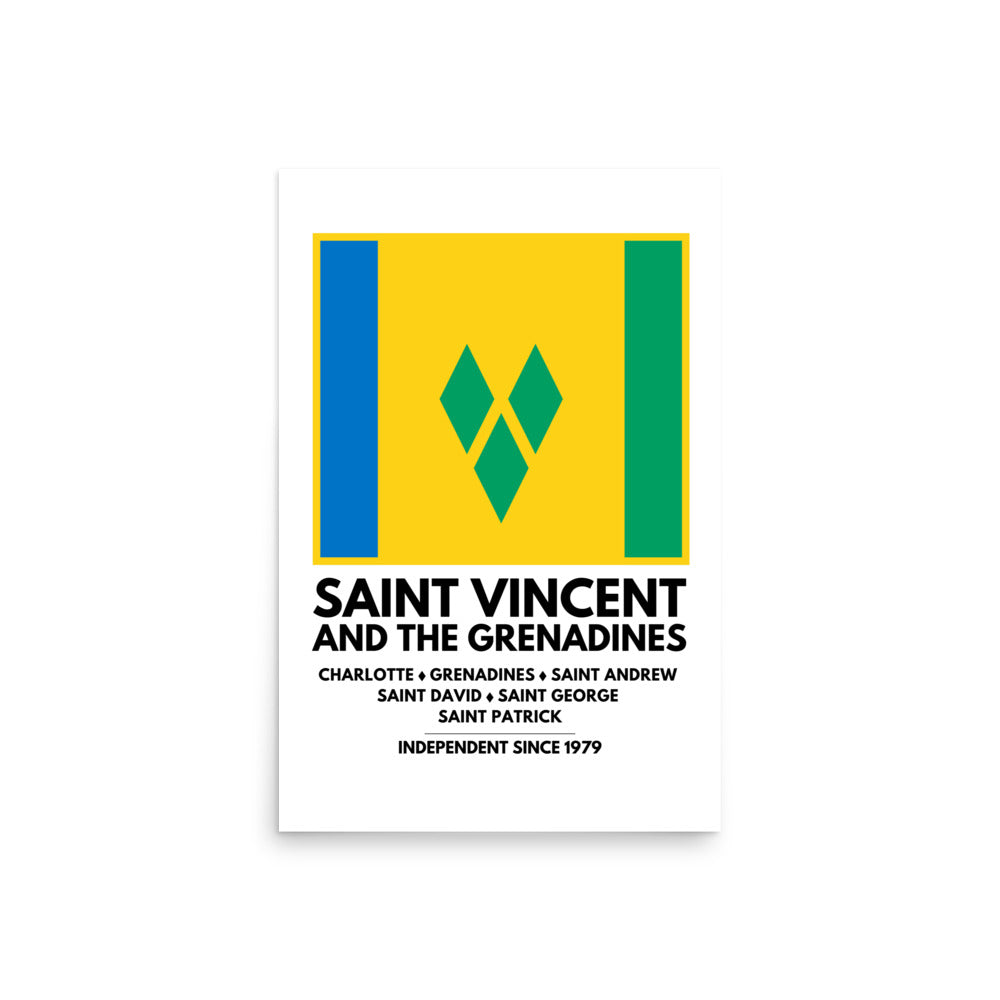 Saint Vincent and The Grenadines Framed Flag and Parishes Poster