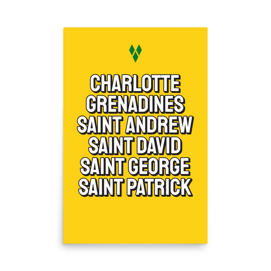 Saint Vincent and The Grenadines Parishes Poster in Bold Yellow