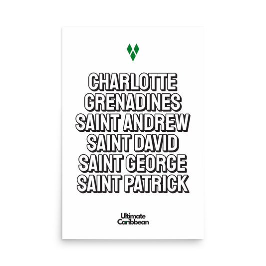 Saint Vincent and The Grenadines Parishes Poster in White