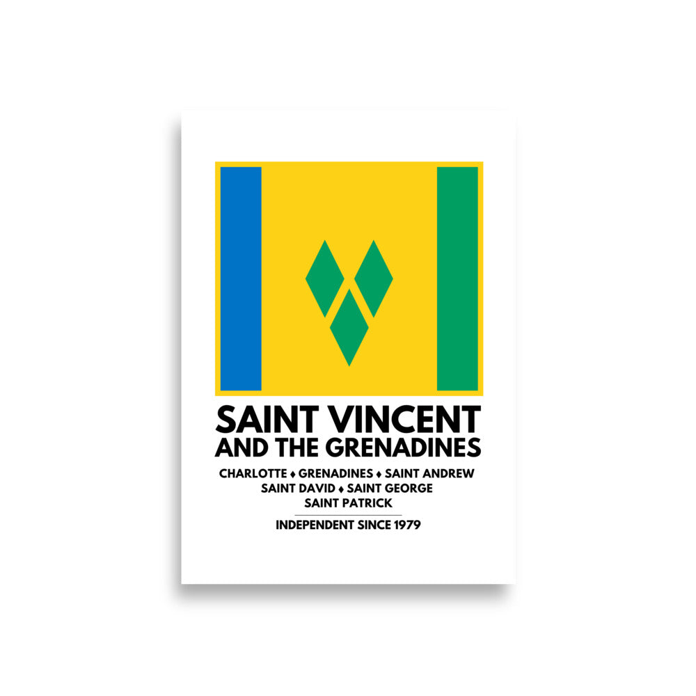 Saint Vincent and The Grenadines Framed Flag and Parishes Poster