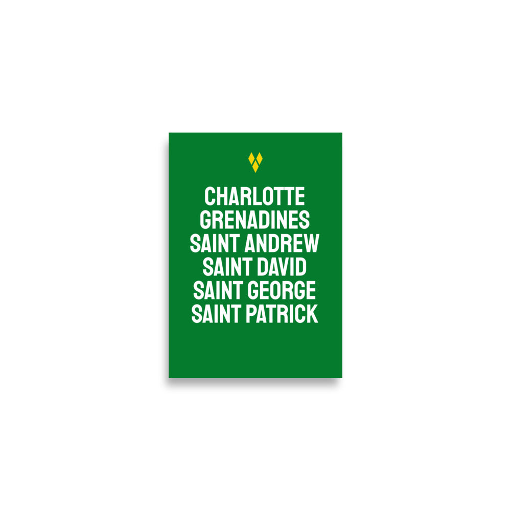 Parishes of Saint Vincent and the Grenadines Poster in Bold Green